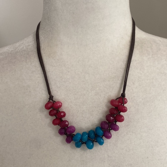 Pink Purple Blue Colorful Cluster Necklace Bohemian with Dust Bag Beach Summer